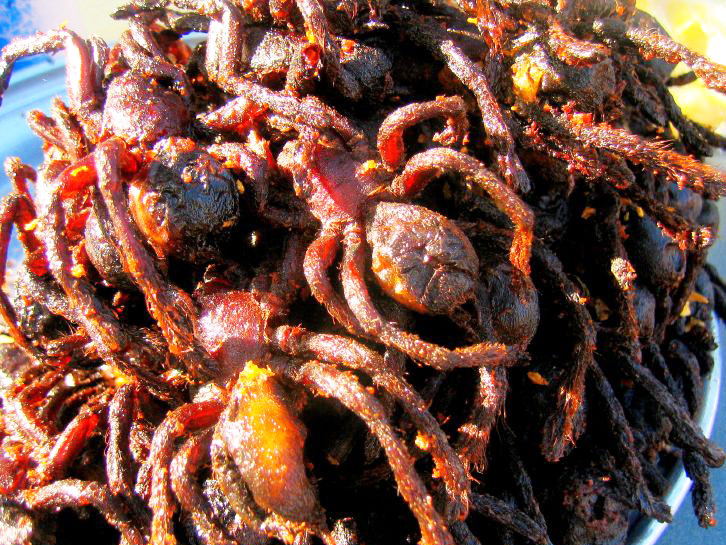 Pile of deep fried cambodian tarantulas.