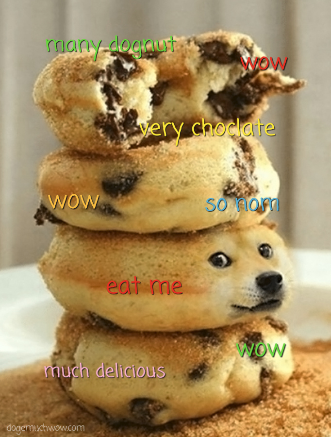 Pile of delicious chocolate doge dognuts. Many dognut. Very choclate, much delicious. Wow.