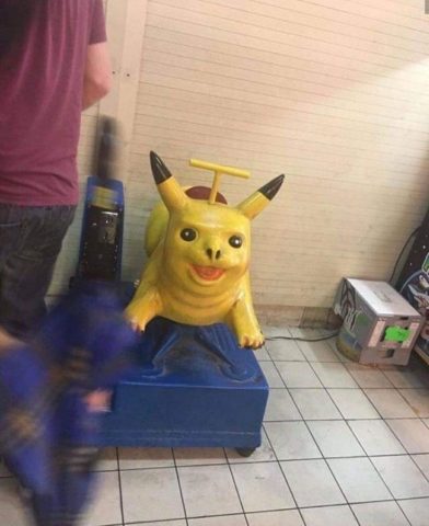 Cursed riding toy pikachu. It is somehow scary.