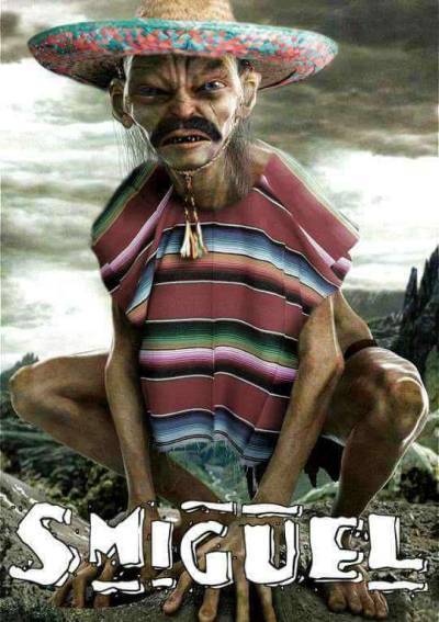 Mexican gollum from LOTR wearing a sombrero. Smiguel. Lel.
