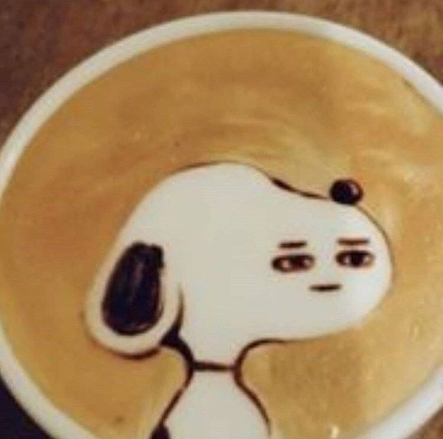 Cursed Snoopy latte art. His eyes are waaaaaay off. Wow.