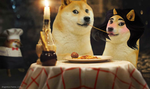 Lady and the Doge eating spagggeters at Tony's restaurant. Such romance. Wow.