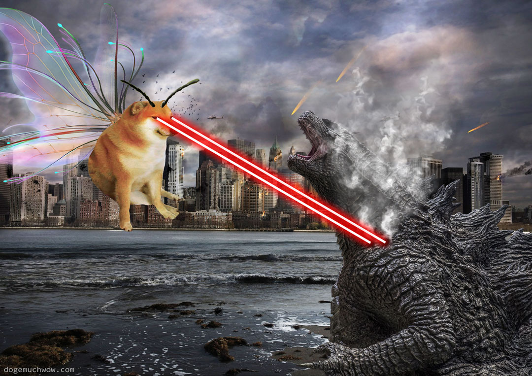 Godzilla vs Cheemsothra. Cheemsothra uses laser eyes. It's somehow effective. Wow.
