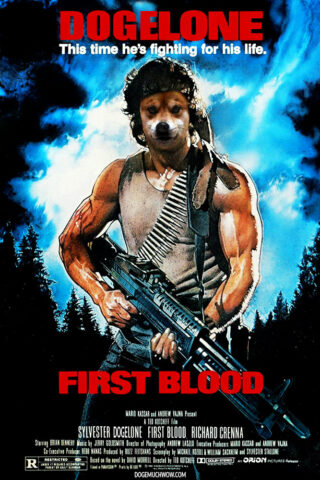 Rambo First Blood movie poster starring Sylvester Dogelone. This time he's fighting for his life. Wow.