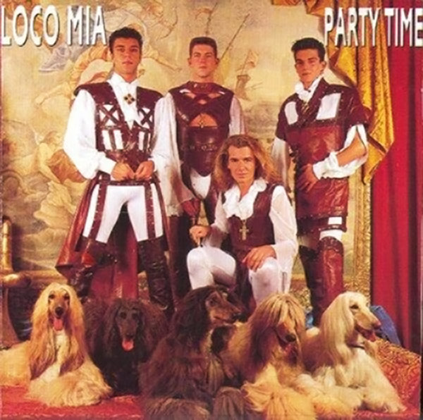 Loco Mia Party Time album cover. Dudes and doggos.