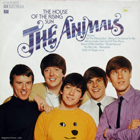 The Animals - House of the Rising Sun vinyl cover with the band, yellow shirt and a Doge. Wow.