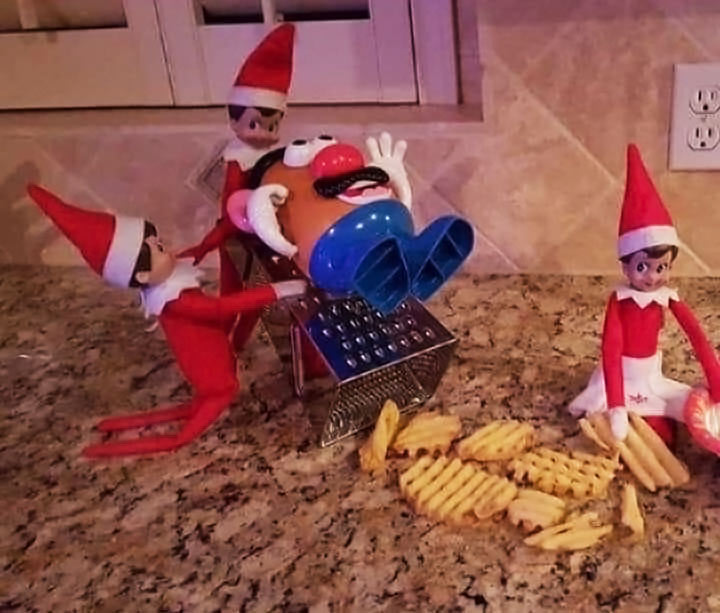 Cursed Toy Image: Mr Potato Head but elves slice him into chips.