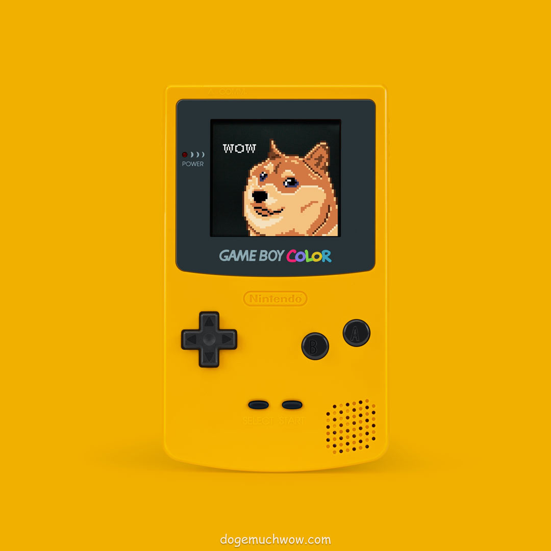 Pixel art doge displayed on gameboy color. Such technology. Wow.