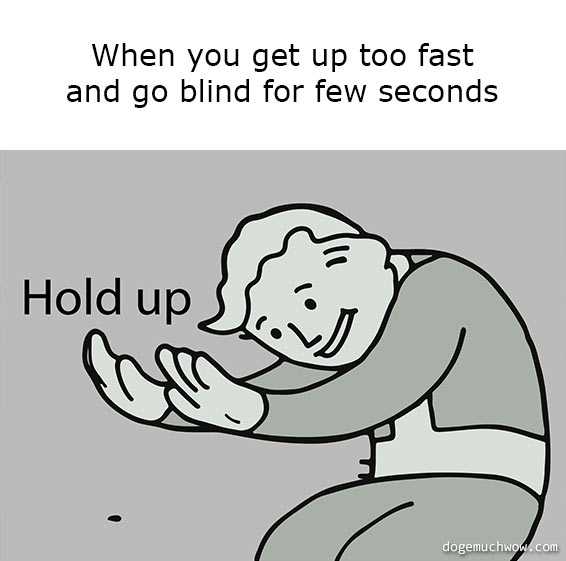 Deep visual thinking 12. Fallout hold up guy. Caption: When you get up too fast and go blind for few seconds.