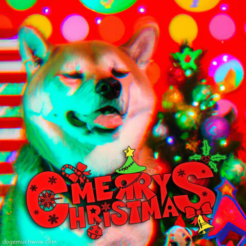 Happy shibe on a trippy Christmas party. Much colors. Such music. Wow.