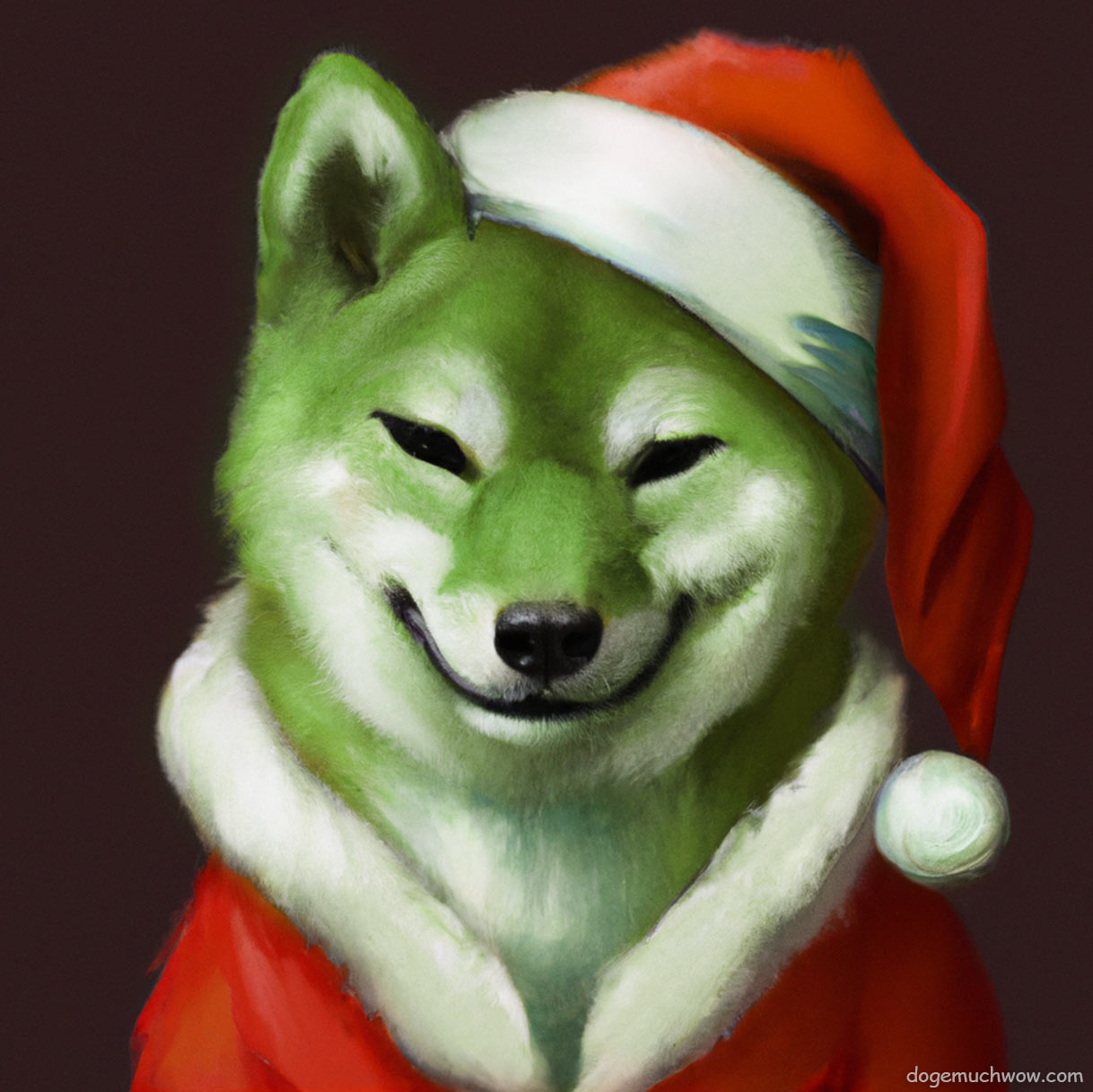 Doge version of The Grinch. Very green shibe. Such santa costume. Wow.