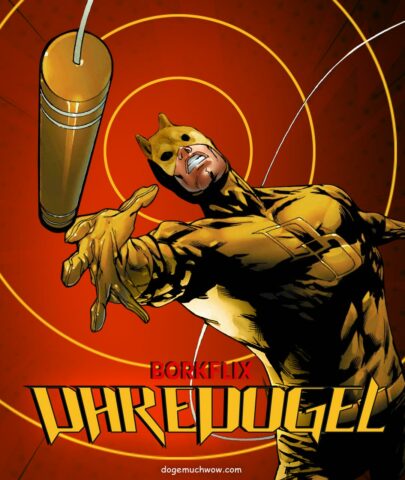 Borkflix Daredogel show poster featuring Daredogel using his billy club and super senses. Such hero. Wow.