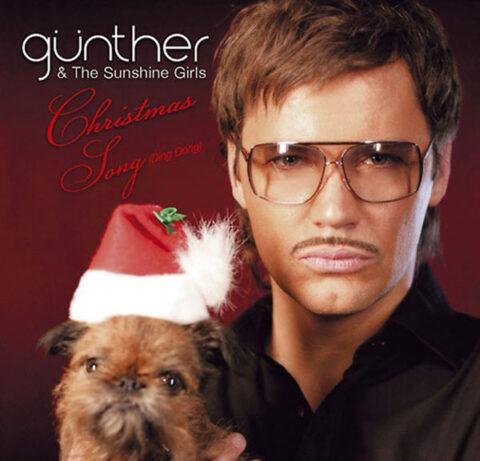 Gunther and The Sunshine Girls album cover. Christmas song ding dong with the doggo.