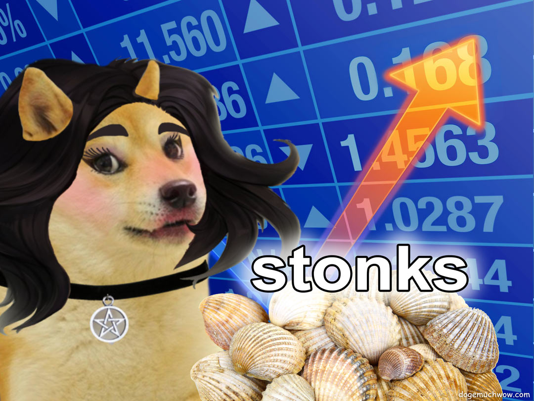 Dogetta with her sea shells as the stonks are rising. Such market. Wow.