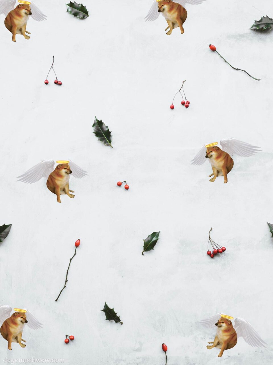 Angelic Christmas wallpapper with repeating angel Cheems, holly and leafs pattern.