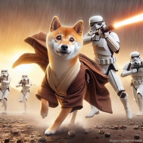 Stormtroopers firing blasters while chasing a dog around the battlefield. Such aim. Wow.