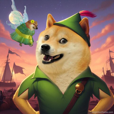 Doge Pan and Timkerbell Cheems in the Neverland , with pirate ships in the background. Such adventure. Wow.