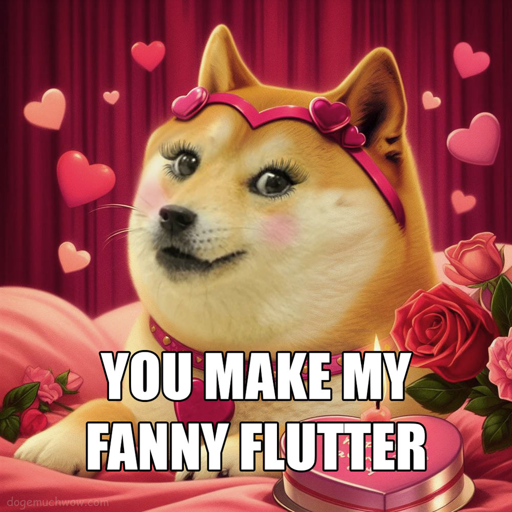 Doge Valentine Card: Cute doge girl blushing and exuding love.