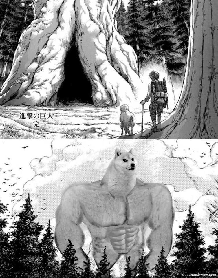 Final scene from Attack on Titan extended edition depicting return of the Giant Doge. Wow.
