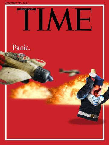 Doge version of the Time cover depicting the panic during the Pearl Harbor raids in 1941. Such attack. Wow.