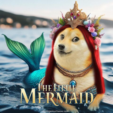 The Little Doge Mermaid depicting half fish half doge red hair beauty in the sea. Such princess. Very fins. Wow.