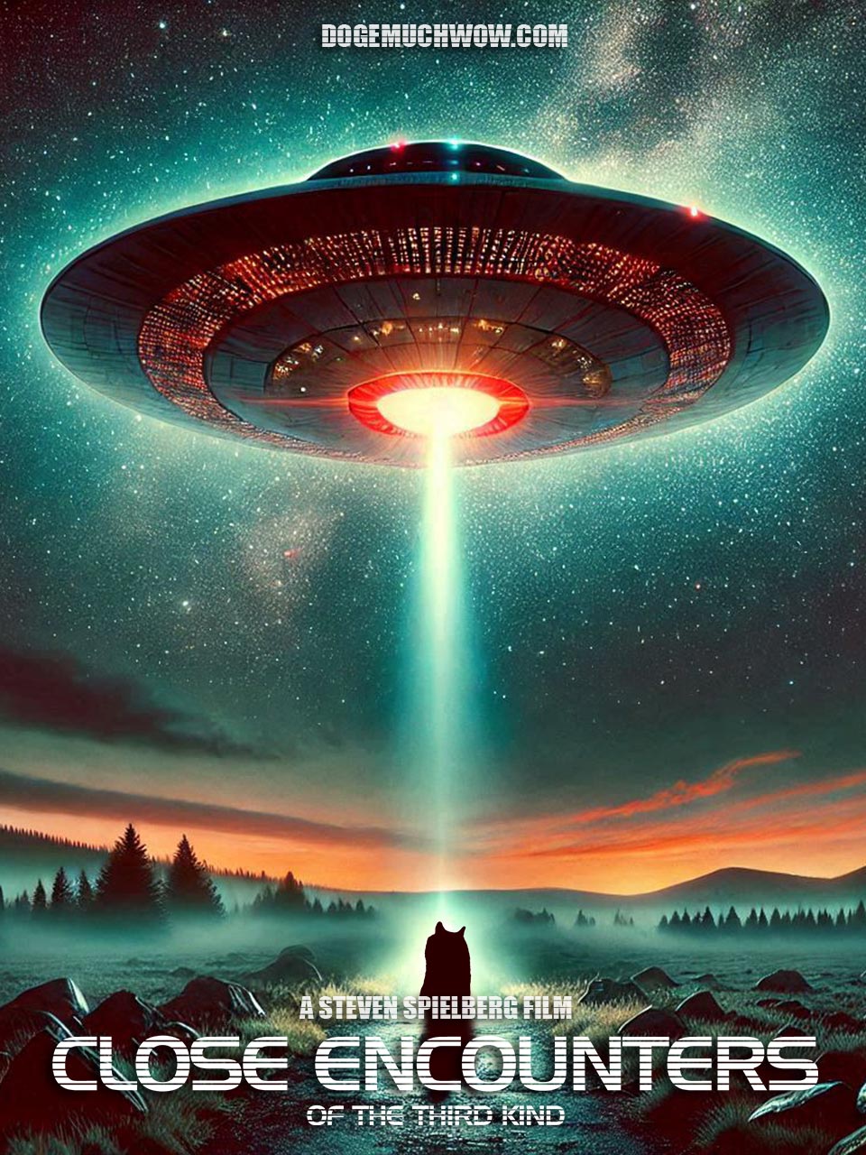 Close Encounters of the Third Kind movie poster. Depicting Doge watching an UFO. Much alien. Wow.