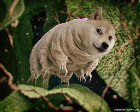 The waterdoge features the tardigrade’s plump, segmented body and stubby legs, while its head is replaced with Doge’s charming, wide-eyed, and slightly mischievous expression. Such tardigrade. Wow.