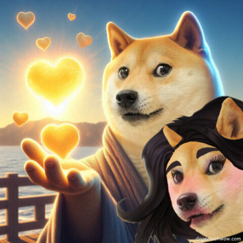 Doge and Dogette doing love magic. Shiny hearts included. Much love, such power. Wow.